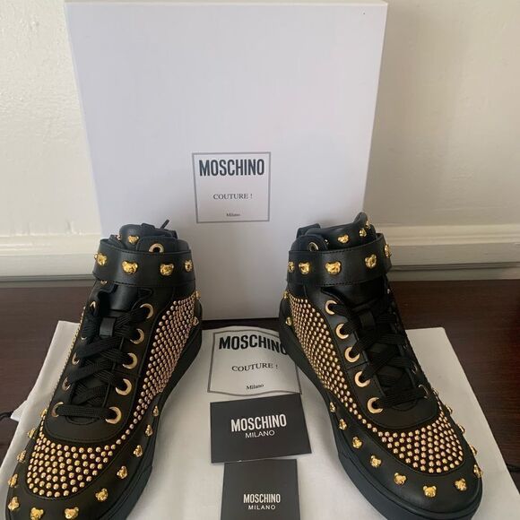 Moschino studded lace up leather up and lining sneaker size 7 and 8 new in box - Picture 12 of 14